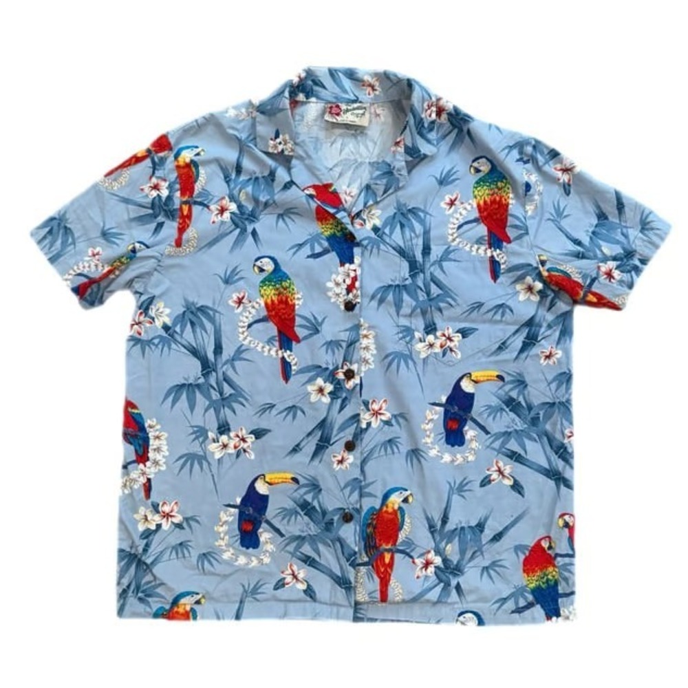 Vintage Men's Hawaiian Tropical Bird Parrot Print Shirt Men's Size Small